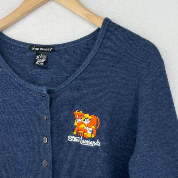 STEW LEONARDS Shirt Top Womens L Dairy Grocery Connecticut Danbury Cardigan Blue - Picture 4 of 12